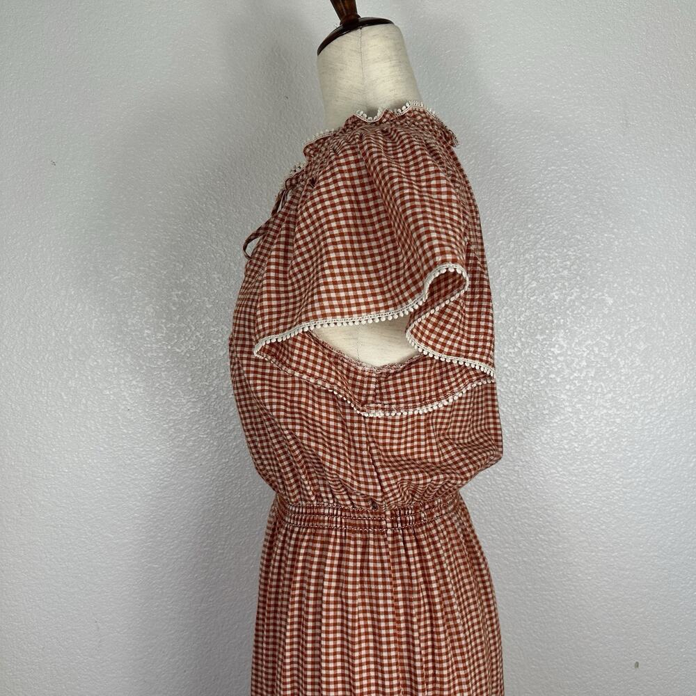 Max Studio Maxi Dress Small Rust Orange Gingham Boho Western Cottagecore Prairie - Picture 10 of 16